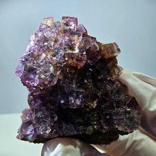 Rare spécimen de cube de fluorite fantôme, violet-jaune, Okorusu, Namibie, 59 x 47 x 32 mm 