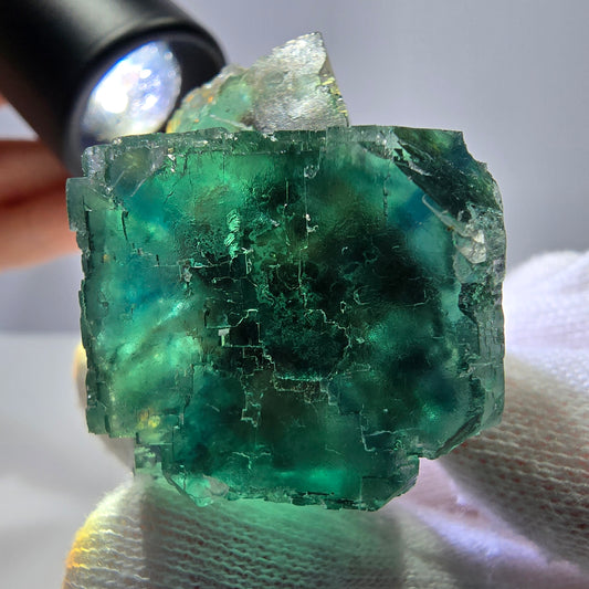Rare spécimen de cube de fluorite fantôme, parqueté vert Okorusu, Namibie, 41 x 31 x 32 mm 