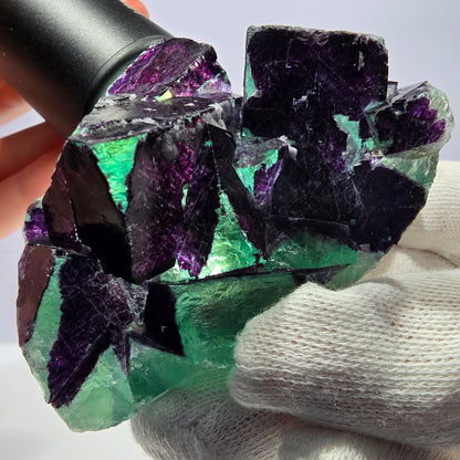Spécimen de cube de fluorite fantôme vert violet zonal 11:11 Angel Pocket, Namibie 67*52*25mm 