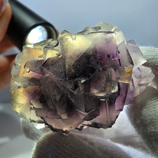 Rare spécimen de cube de fluorite fantôme, violet et blanc, Okorusu, Namibie, 44 x 38 x 26 mm