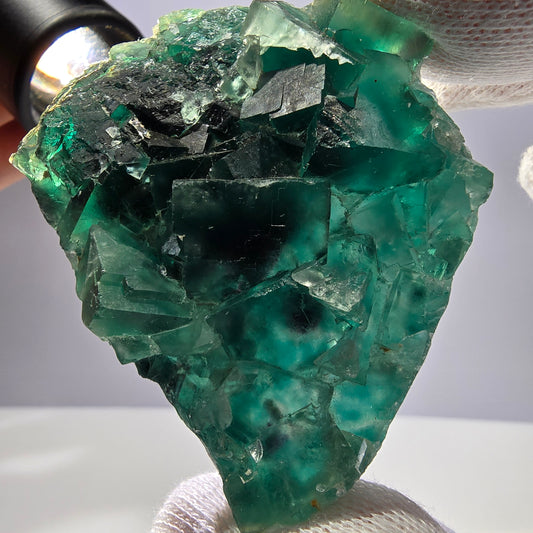 Rare spécimen de cube de fluorite fantôme, parqueté vert Okorusu, Namibie, 65 x 51 x 16 mm 
