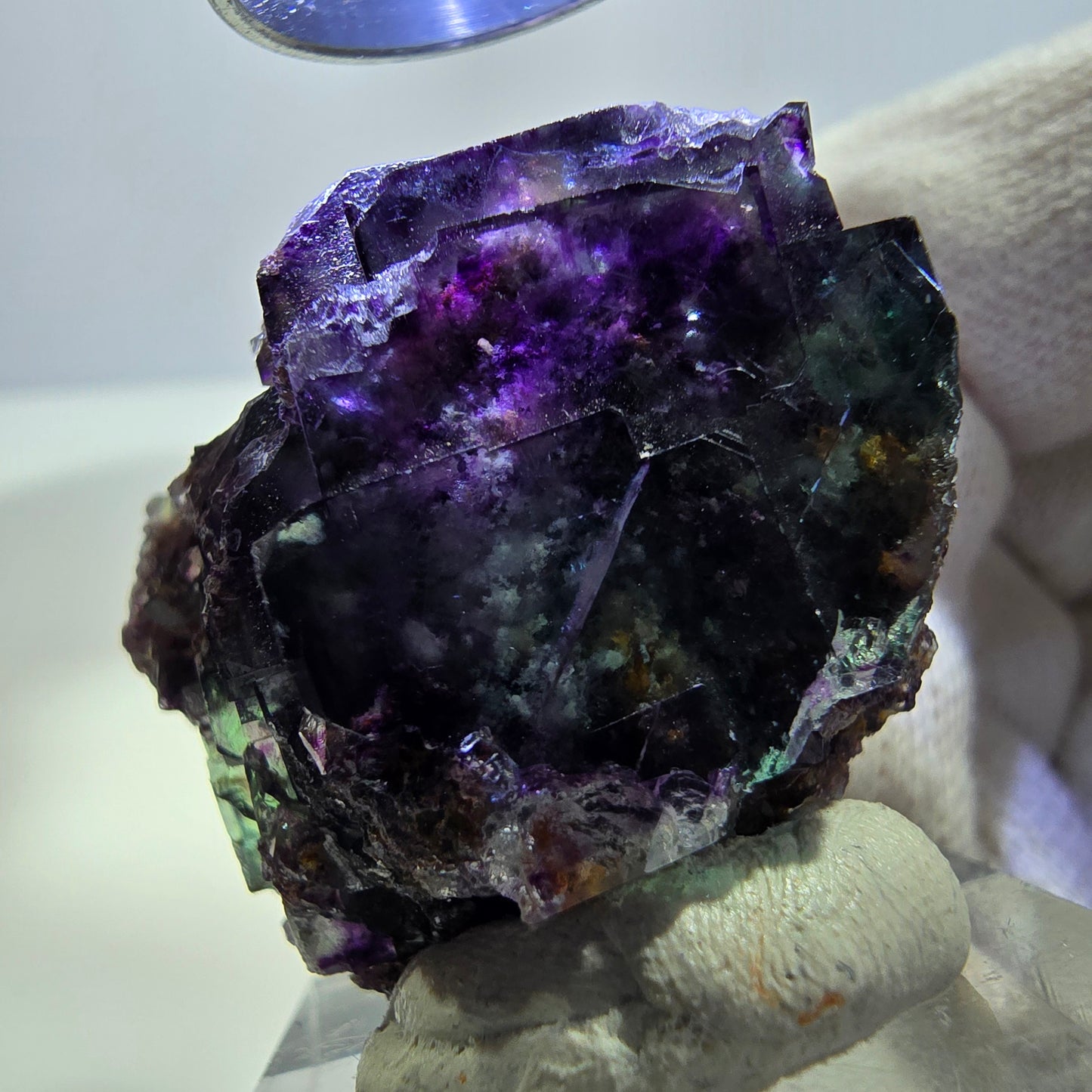 Klare Phantom Fluorit Würfel Stufe zonal grün lila Okorusu, Namibia 35*30*22mm