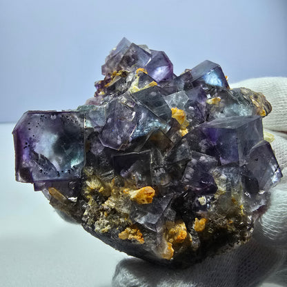 Phantom Fluorit Würfel zonal, Quarz Stufe grün lila Okorusu, Namibia 72*69*28mm