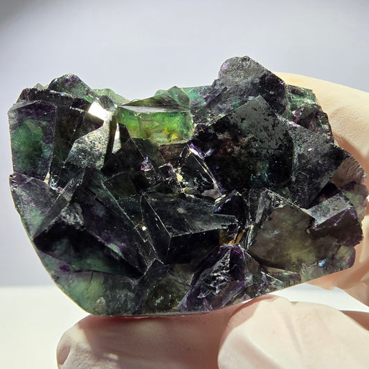 Rare spécimen de cube de fluorite fantôme, vert-violet, Okorusu, Namibie, 58 x 48 x 19 mm 