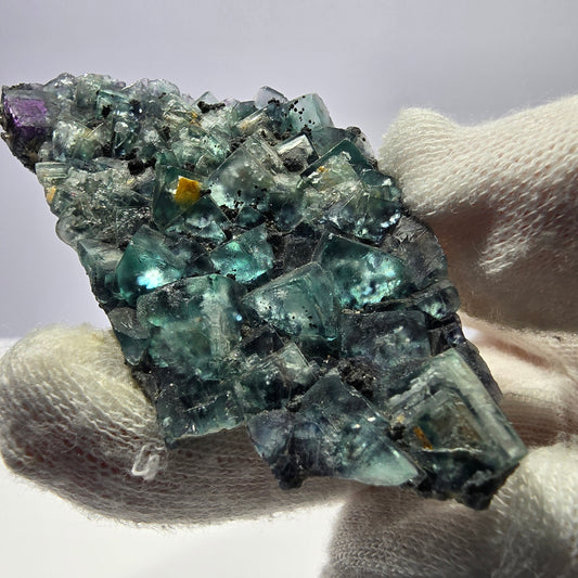 Cubes rares de fluorite fantôme zonale, vert violet, Erongo, Namibie 74 x 41 x 9 mm 