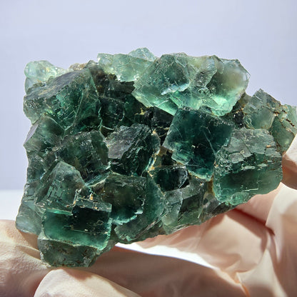 Spécimen de cube de fluorite fantôme transparente, vert parqueté, Okorusu, Namibie, 57 x 44 x 19 mm 