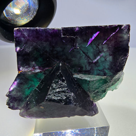 Seltene Phantom Fluorit Würfel Stufe zonal grün lila Okorusu, Namibia 54*48*44mm