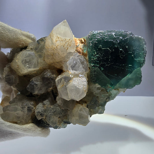 Große Phantom Fluorit Würfel parkettiert Quarz Stufe Okorusu Namibia 134*89*44mm