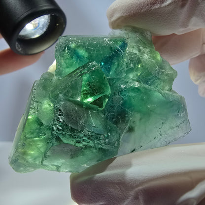Spécimen de cube de fluorite fantôme transparente, vert parqueté, Okorusu, Namibie, 55 x 45 x 23 mm 