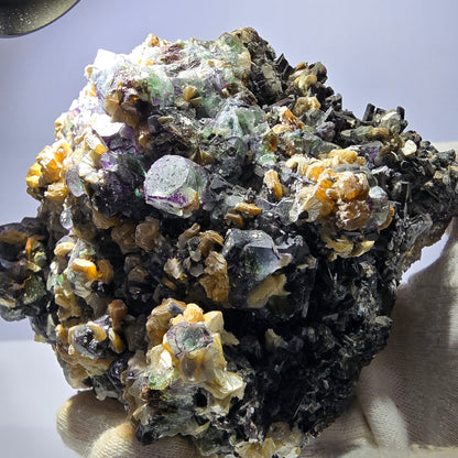 Fluorite fantôme XL, muscovite, hyalite, quartz fumé, tourmaline Schörl, Erongo, Namibie, 132 x 116 x 98 mm 