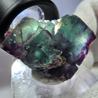Spécimen rare de cube de fluorite fantôme, vert zonal et violet, Okorusu, Namibie, 29 x 22 x 20 mm 