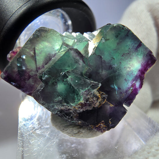 Spécimen rare de cube de fluorite fantôme, vert zonal et violet, Okorusu, Namibie, 29 x 22 x 20 mm 