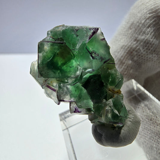 Cube de fluorite fantôme zonal, spécimen de muscovite, Erongo, Namibie, 30 x 19 x 10 mm 