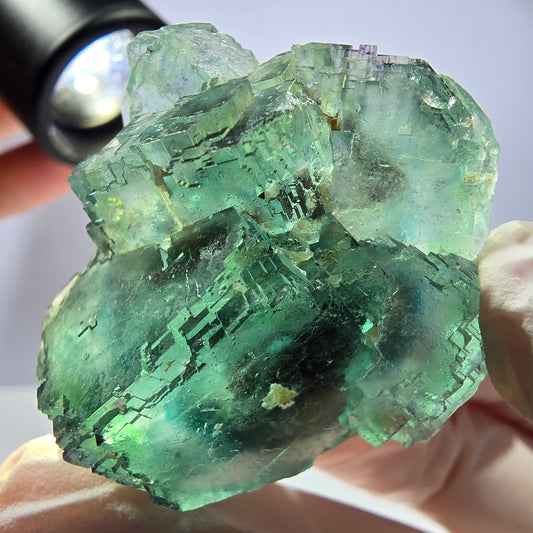 Spécimen de cube de fluorite fantôme transparente, vert parqueté, Okorusu, Namibie, 43 x 37 x 24 mm 