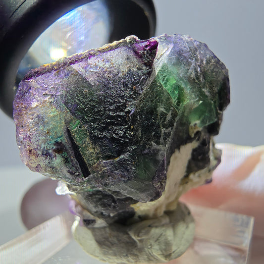 Cube de fluorite fantôme, zonal, spécimen de muscovite, Erongo, Namibie, 27 x 26 x 20 mm 