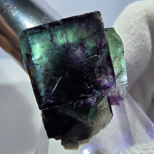 Spécimen zonal de cube de fluorite fantôme, vert violet, Okorusu, Namibie, 30 x 26 x 17 mm 