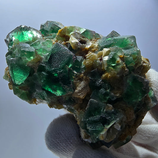 Cube de fluorite fantôme zonal, spécimen de muscovite, Erongo, Namibie, 75 x 49 x 41 mm 