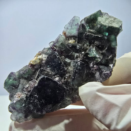 Rare spécimen de cube de fluorite fantôme, vert-violet, Okorusu, Namibie, 64 x 35 x 14 mm 