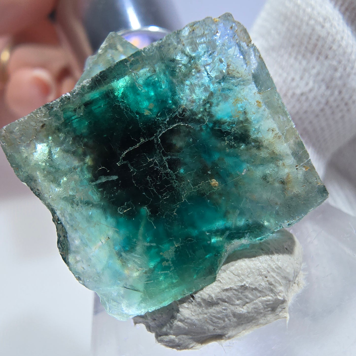 Seltene Phantom Fluorit Würfel Stufe zonal grün lila Okorusu, Namibia 28*28*17mm