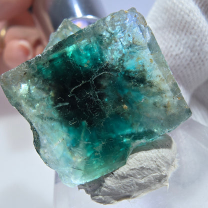 Seltene Phantom Fluorit Würfel Stufe zonal grün lila Okorusu, Namibia 28*28*17mm