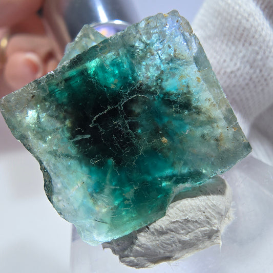 Seltene Phantom Fluorit Würfel Stufe zonal grün lila Okorusu, Namibia 28*28*17mm