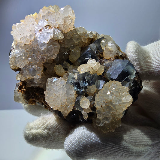 Große Phantom Fluorit Würfel, Quarz Stufe blau grün lila Okorusu, Namibia 95*68*58mm