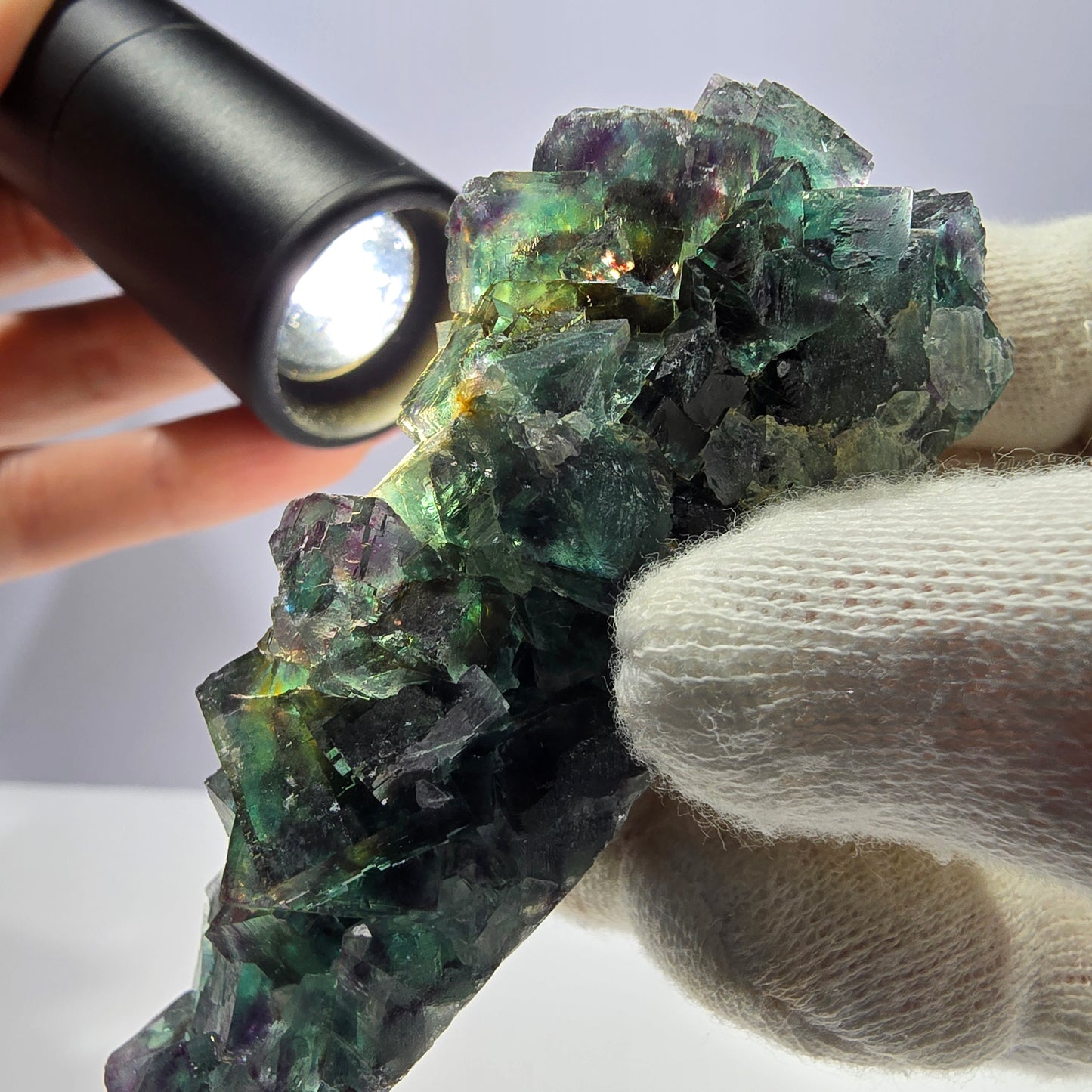 Seltene Phantom Fluorit Würfel Stufe, grün lila Okorusu Namibia 80*24*32mm