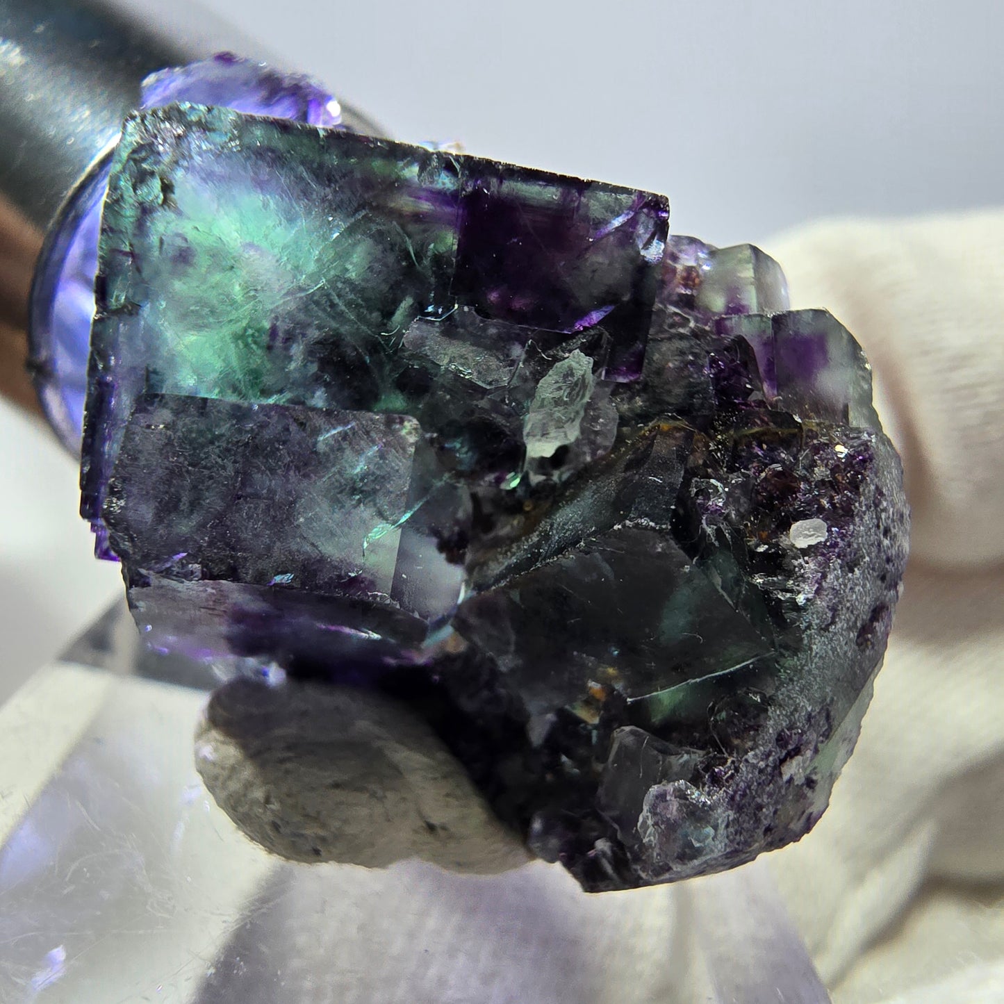 Spécimen zonal de cube de fluorite fantôme, vert violet, Okorusu, Namibie 33 x 22 x 20 mm 