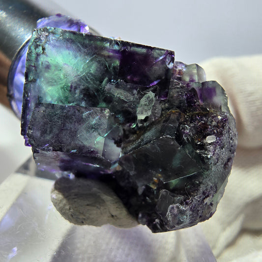 Spécimen zonal de cube de fluorite fantôme, vert violet, Okorusu, Namibie 33 x 22 x 20 mm 