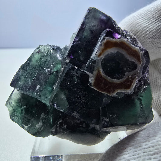 Seltene Phantom Fluorit Würfel Stufe zonal grün lila Okorusu, Namibia 50*37*20mm