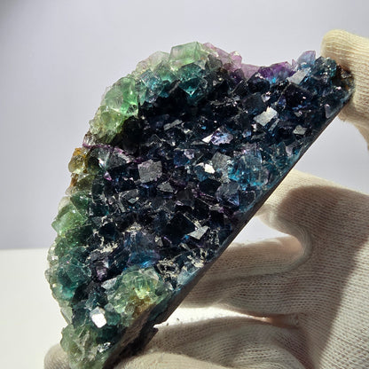 Grand spécimen de cube de fluorite fantôme vert bleu violet Okorusu, Namibie 104*60*28mm 