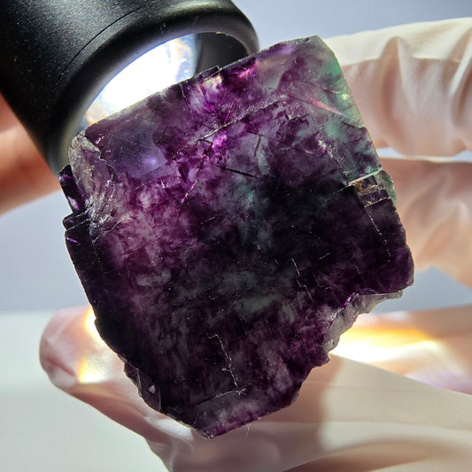 Rare cube de fluorite fantôme parqueté vert violet Okorusu Namibie 29*27*27mm 