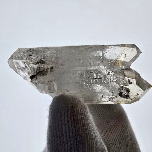 Sceptre fantôme squelette en quartz fumé DT, poche Saint-Valentin en calcite UV, Namibie 57 x 23 x 22 mm 