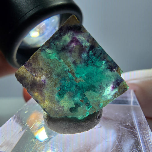 Phantom Fluorit Würfel Stufe, grün lila Okorusu, Namibia 15*15*14mm