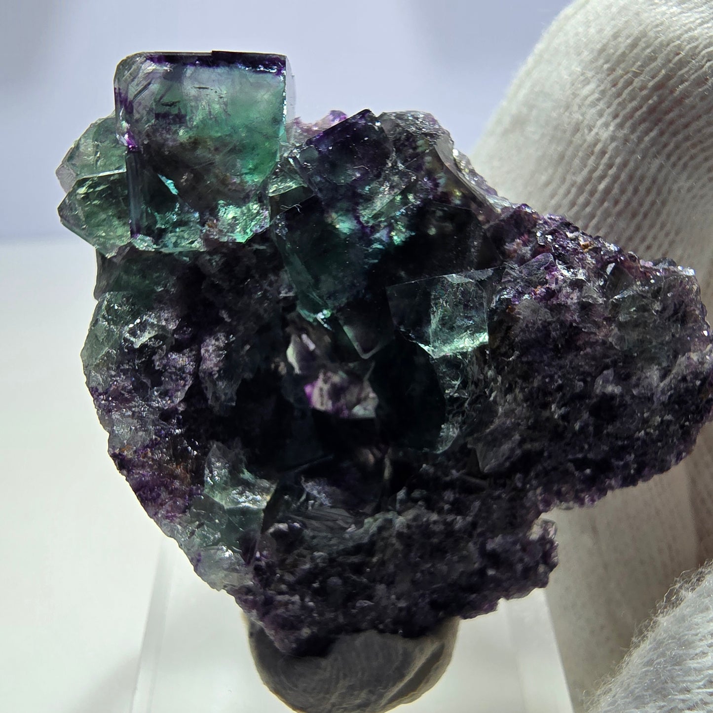 Seltene Phantom Fluorit Würfel Stufe zonal grün lila Okorusu, Namibia 43*36*15mm