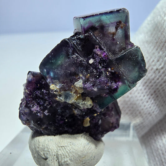 Seltene Phantom Fluorit Würfel Stufe zonal grün lila Okorusu, Namibia 30*21*17mm