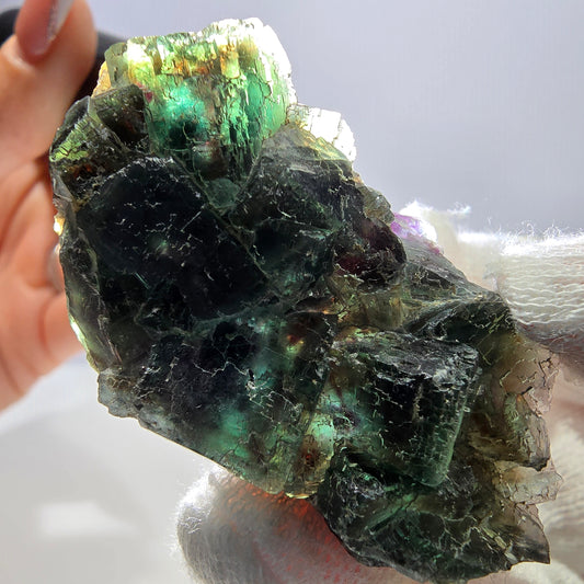 Rare spécimen de cube de fluorite fantôme, parqueté vert Okorusu, Namibie, 52 x 29 x 18 mm 