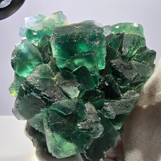 Grand spécimen de cube de fluorite fantôme, vert parqueté Okorusu Namibie 113*95*54mm 