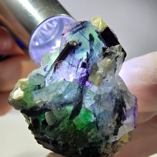 Cube de fluorite fantôme, zonal, muscovite, spécimen de tourmaline Schorl, Erongo, Namibie, 40 x 27 x 17 mm 