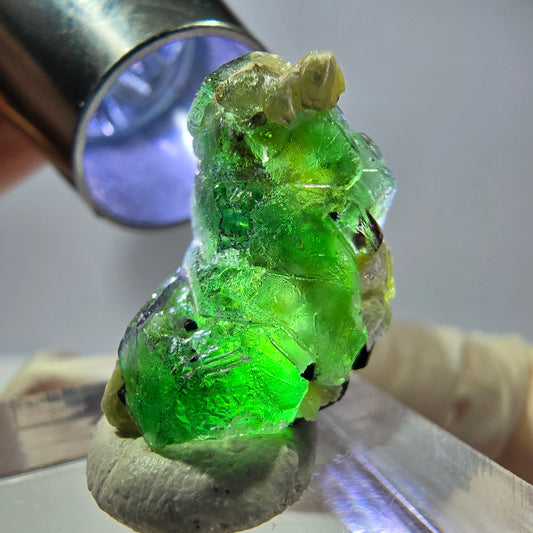 Cube de fluorite fantôme, muscovite et tourmaline Schorl, spécimen d'Erongo, Namibie, 22 x 14 x 13 mm 