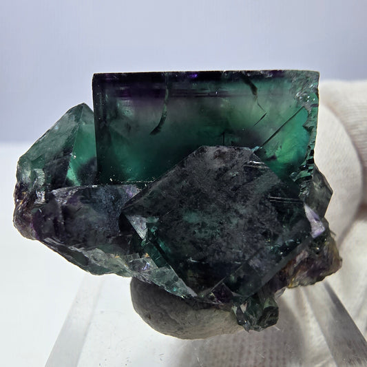 Spécimen zonal de cube de fluorite fantôme, vert violet, Okorusu, Namibie, 36 x 27 x 23 mm 