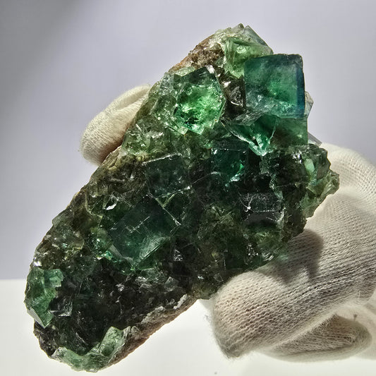 Spécimen de cube de fluorite fantôme transparente, parqueté Okorusu Namibie 95*54*21mm 