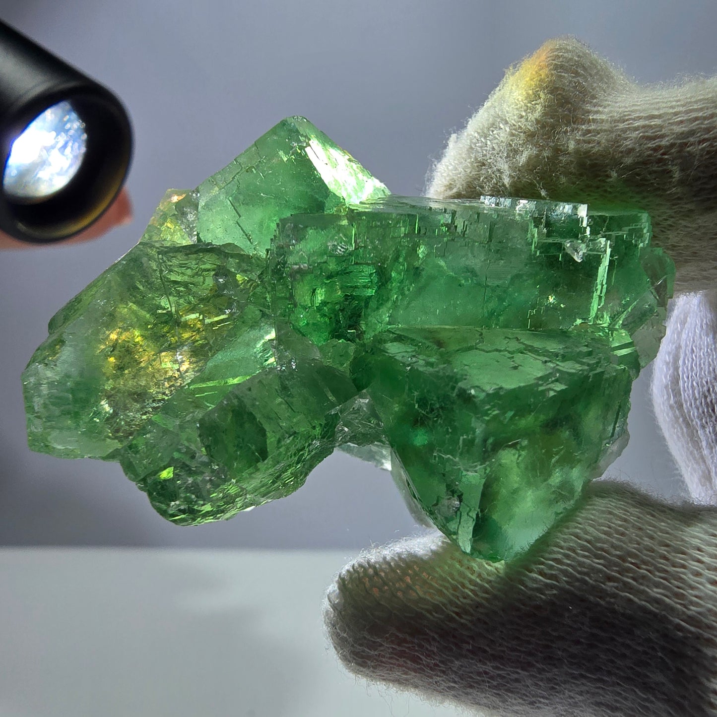 Seltene Phantom Fluorit Würfel Stufe parkettiert grün Okorusu Namibia 52*40*23mm