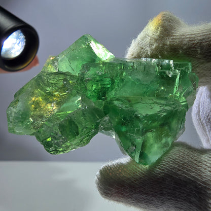 Seltene Phantom Fluorit Würfel Stufe parkettiert grün Okorusu Namibia 52*40*23mm