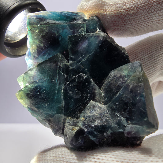 Rare spécimen de cube de fluorite fantôme, zonal – Nouvelle découverte ! Okorusu, Namibie, 67 x 48 x 28 mm 