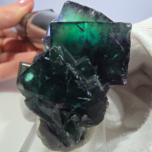 Klare Phantom Fluorit Würfel Stufe zonal grün lila Okorusu, Namibia 52*36*32mm
