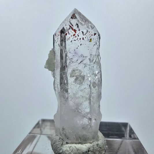 Quartz Harlequin avec préhnite Point Streep Mine, Goboboseb, Namibie 31 x 12 x 9 mm 