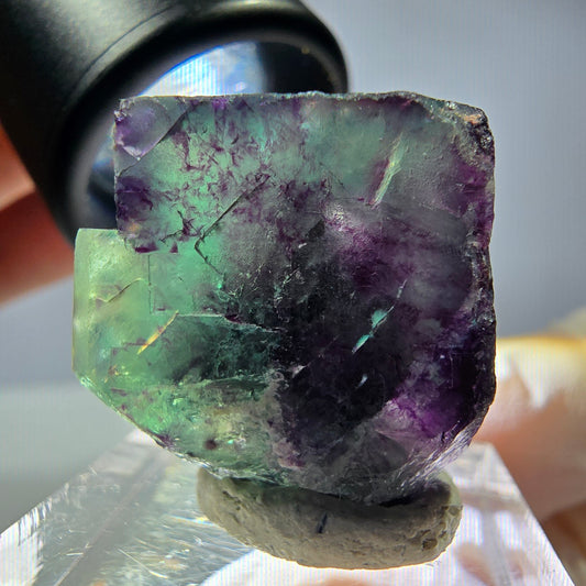 Rare cube de fluorite fantôme parqueté vert violet Okorusu Namibie 24*23*21mm 