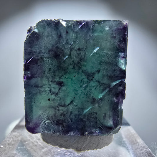 Spécimen rare de cube de fluorite fantôme, vert zonal et violet, Okorusu, Namibie, 27 x 27 x 16 mm 