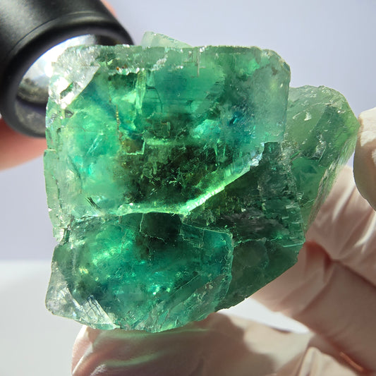 Spécimen de cube de fluorite fantôme transparente, vert parqueté, Okorusu, Namibie, 42 x 38 x 38 mm 